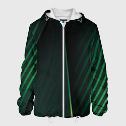 Куртка с капюшоном мужская Зеленые 3D полосы со свечением, цвет: 3D-белый