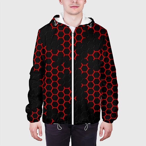 Мужская куртка НАНОКОСТЮМ Black and Red Hexagon Гексагоны / 3D-Белый – фото 3