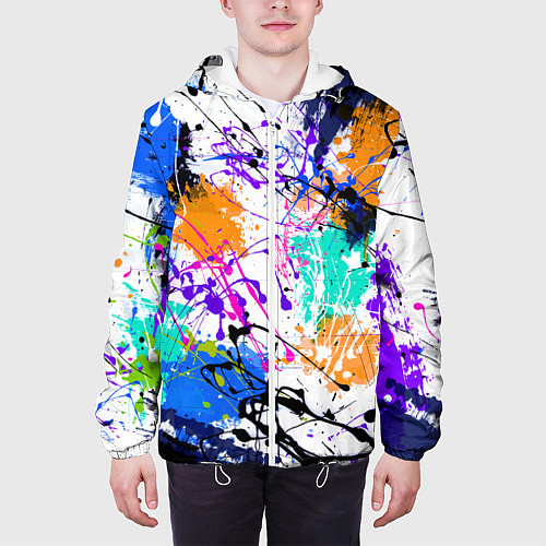 Мужская куртка Брызги и мазки разноцветных красок на белом фоне / 3D-Белый – фото 3