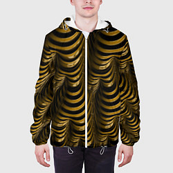 Куртка с капюшоном мужская Черная с золотым оптическая иллюзия Абстракция, цвет: 3D-белый — фото 2