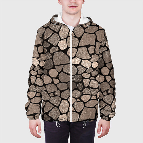 Мужская куртка Черно-коричневая текстура камня / 3D-Белый – фото 3