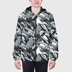 Куртка с капюшоном мужская Чёрно-белые Листья Пальм, цвет: 3D-черный — фото 2