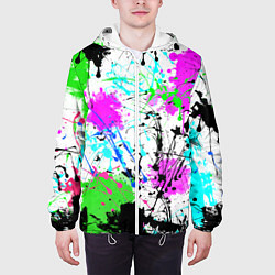 Куртка с капюшоном мужская Неоновые разноцветные пятна и брызги красок, цвет: 3D-белый — фото 2