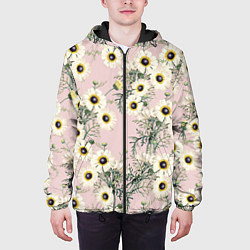 Куртка с капюшоном мужская Цветы Летние Ромашки, цвет: 3D-черный — фото 2