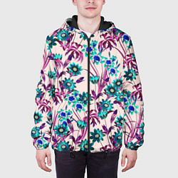 Куртка с капюшоном мужская Цветы Летние Фиолетовые Рудбеки, цвет: 3D-черный — фото 2