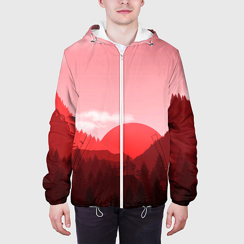 Мужская куртка Закат в горах в розовых тонах / 3D-Белый – фото 3
