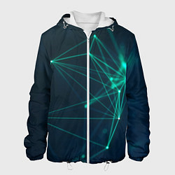 Куртка с капюшоном мужская Зеленые абстрактные взаимосвязанные линии нейроны, цвет: 3D-белый