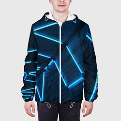 Куртка с капюшоном мужская Неоновые лампы и кирпичный эффект - Голубой, цвет: 3D-белый — фото 2