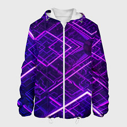 Куртка с капюшоном мужская Неоновые ромбы в абстракции - Фиолетовый, цвет: 3D-белый