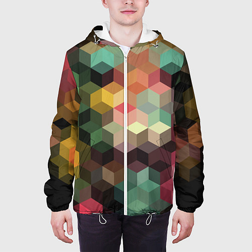Мужская куртка Разноцветный геометрический узор 3D / 3D-Белый – фото 3