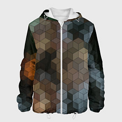 Куртка с капюшоном мужская Геометрический 3D узор в серых и коричневых тонах, цвет: 3D-белый