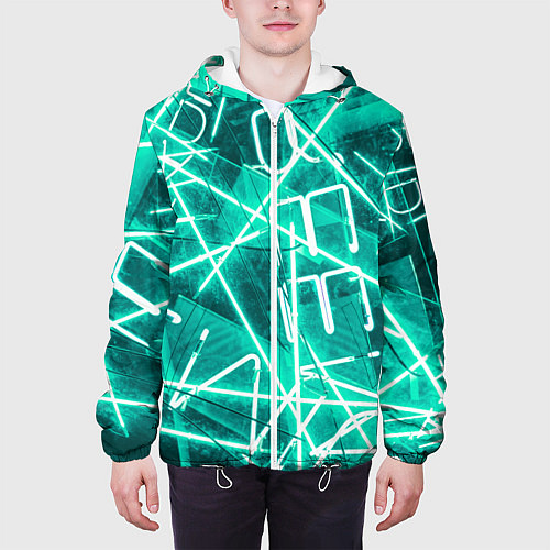 Мужская куртка Неоновые лучи и неоновые надписи - Светло-зелёный / 3D-Белый – фото 3