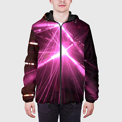 Куртка с капюшоном мужская Неоновые лазеры во тьме - Розовый, цвет: 3D-черный — фото 2