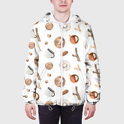 Куртка с капюшоном мужская Узор Кружка, Печенье, Пончик, цвет: 3D-белый — фото 2
