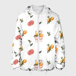 Куртка с капюшоном мужская Узор Руки и Апельсины, цвет: 3D-белый