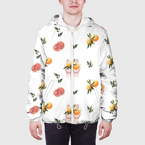 Мужская куртка Узор Руки и Апельсины / 3D-Белый – фото 3