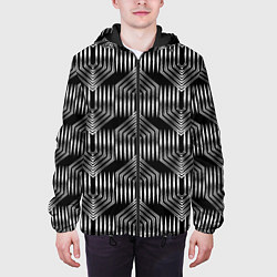 Куртка с капюшоном мужская Геометрический узор арт-деко черно-белый, цвет: 3D-черный — фото 2