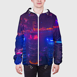 Куртка с капюшоном мужская Неоновый город с высоты - Фиолетовый, цвет: 3D-белый — фото 2