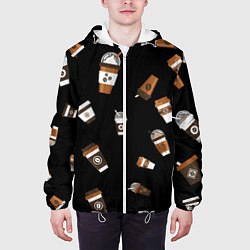 Куртка с капюшоном мужская Кофейные стаканы, цвет: 3D-белый — фото 2