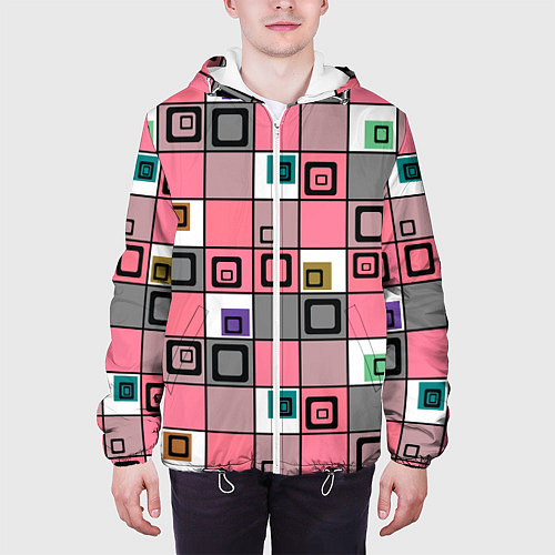 Мужская куртка Розовый геометрический узор Geometric shapes / 3D-Белый – фото 3