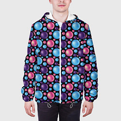Куртка с капюшоном мужская Разноцветные яркие объемные шарики, цвет: 3D-белый — фото 2