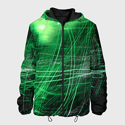 Куртка с капюшоном мужская Неоновые волны и линии - Зелёный, цвет: 3D-черный