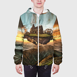 Куртка с капюшоном мужская Горный пейзаж в стиле Стимпанк, цвет: 3D-белый — фото 2