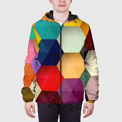 Куртка с капюшоном мужская Цветные соты, цвет: 3D-черный — фото 2