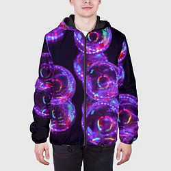 Куртка с капюшоном мужская Неоновые сюрреалистичные пузыри - Фиолетовый, цвет: 3D-черный — фото 2