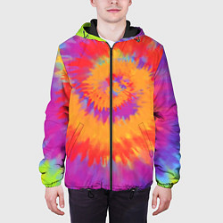 Куртка с капюшоном мужская Тай дай в радуге, цвет: 3D-черный — фото 2