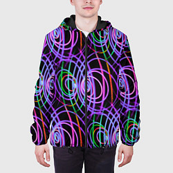 Куртка с капюшоном мужская Неоновые круги и линии - Фиолетовый, цвет: 3D-черный — фото 2