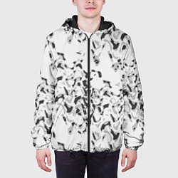 Куртка с капюшоном мужская Пятнистый абстрактный узор в светло-серых тонах, цвет: 3D-черный — фото 2