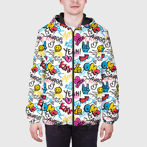 Мужская куртка Граффити рожицы / 3D-Черный – фото 3