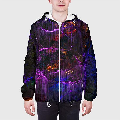 Мужская куртка Неоновые лучи и листья - Фиолетовый / 3D-Белый – фото 3