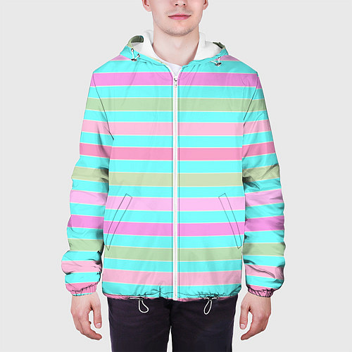 Мужская куртка Pink turquoise stripes horizontal Полосатый узор / 3D-Белый – фото 3