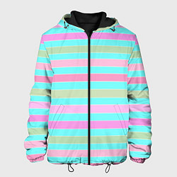 Куртка с капюшоном мужская Pink turquoise stripes horizontal Полосатый узор, цвет: 3D-черный