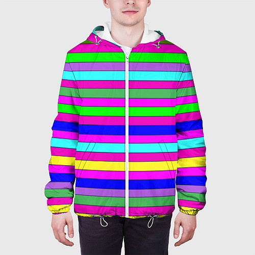 Мужская куртка Multicolored neon bright stripes / 3D-Белый – фото 3