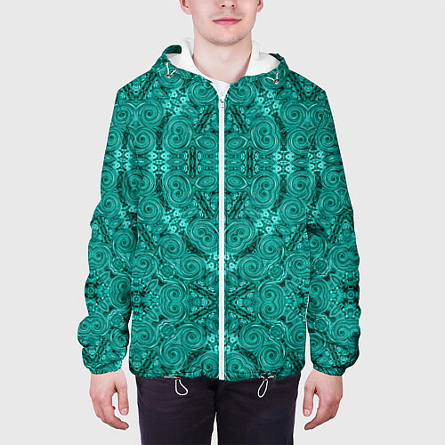 Мужская куртка Бирюзовый восточный ажурный узор / 3D-Белый – фото 3