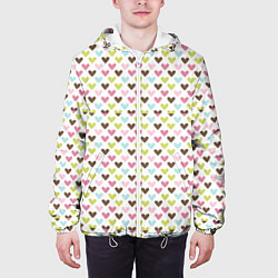 Куртка с капюшоном мужская Разноцветные светлые сердечки, цвет: 3D-белый — фото 2