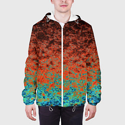 Куртка с капюшоном мужская Turquoise brown abstract marble pattern, цвет: 3D-белый — фото 2