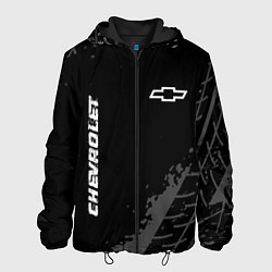 Куртка с капюшоном мужская Chevrolet Speed на темном фоне со следами шин, цвет: 3D-черный