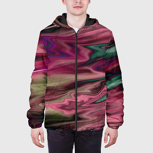 Мужская куртка Абстрактный размытый узор в розово-зеленых цветах / 3D-Черный – фото 3