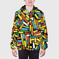 Куртка с капюшоном мужская Летний паттерн из разноцветных мелков, цвет: 3D-черный — фото 2