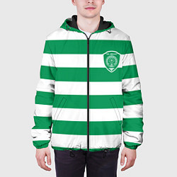 Куртка с капюшоном мужская ФК Ахмат на фоне бело зеленой формы, цвет: 3D-черный — фото 2
