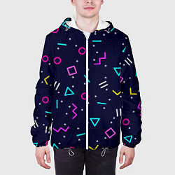 Куртка с капюшоном мужская Neon geometric shapes, цвет: 3D-белый — фото 2