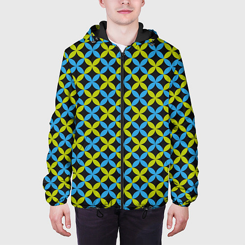 Мужская куртка Зеленые и синие листочки паттерн / 3D-Черный – фото 3