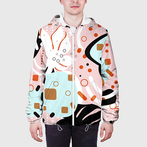 Мужская куртка Абстрактные фигуры с пальмовыми листами на розовом / 3D-Белый – фото 3