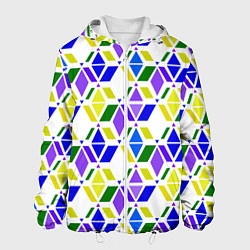 Куртка с капюшоном мужская Разноцветный неоновый геометрический узор, цвет: 3D-белый