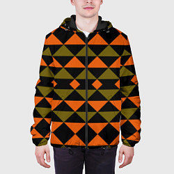 Куртка с капюшоном мужская Геометрический узор черно-оранжевые фигуры, цвет: 3D-черный — фото 2
