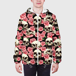 Куртка с капюшоном мужская Розы с черепами, цвет: 3D-белый — фото 2